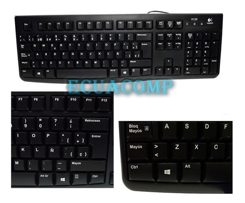 Imagen 3 de 5 de Teclado Logitech En Español K120 Usb Negro Plano Silencioso