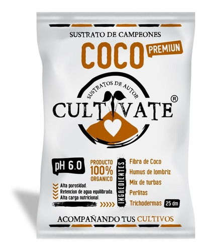 Sustrato De Autor Premium Coco 25 L Cultivate 100% Orgánico 