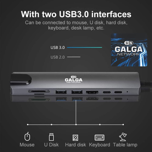 Imagen 5 de 10 de Hub Adaptador Macbook 8-1 Largo Hdmi-sd-micro-rj45-usb3.0-tc