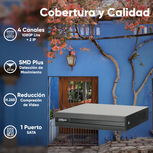 Kit Videovigilancia Cronos 4 Cámaras Dahua Bala B1a11 1MP + Disco Duro 1 tb + Baluns + Accesorios kit CCTV KITXVR1B04-4SC-1TB (DVR dahua XVR1B04H-I Circuito cerrado)