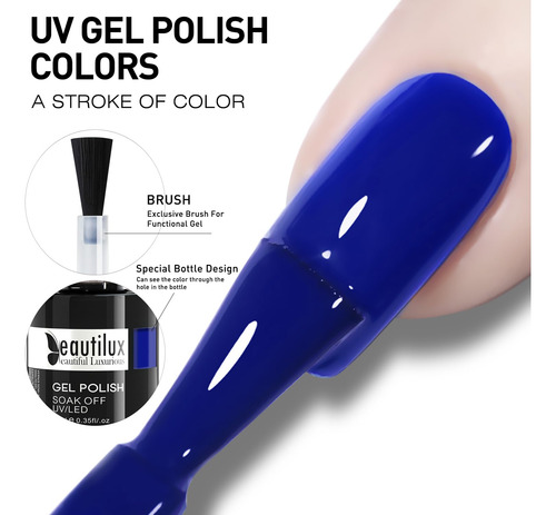 Beautilux Esmalte De Uñas De Gel Azul Real, 1 Esmalte De Gel