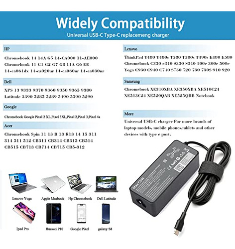 Cargador Usb C Portátil Para Lenovo Thinkpad X280 X380 X390