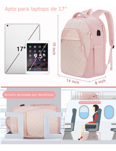 Mochila De Viaje Mujer, Mochila Para Laptop 17 Pulgadas, 35l Capacidad Resistente Al Agua, Mochila De Dama, Impermeable Y Antirrobo, Matein 1428 Color Rosa