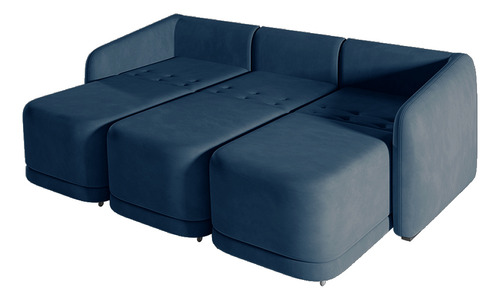 Sofá Cama Reclinável Varsóvia 246cm Veludo Azul Marinho
