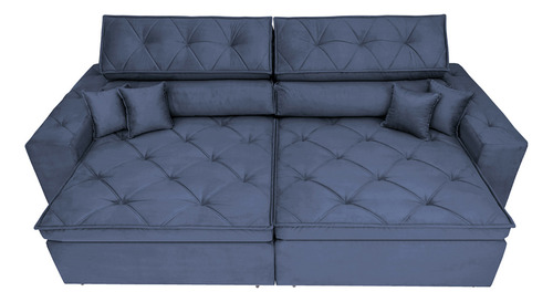 Sofá Austin 2,02m Retrátil, Reclinável com Molas no Assento e Almofadas, Suede Azul Cama inBox