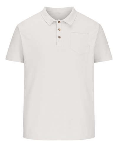 Jersey Casual Liso Con Botones A La Moda Para Hombre, Talla