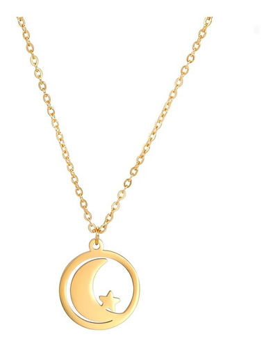 Collar Luna Y Estrella Para Mujer De Plata Enchapado En Oro