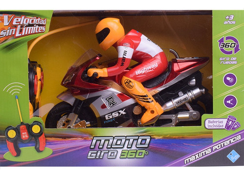 Moto A Radio Control Giro 360 Luz Y Sonido El Duende Azul Color Rojo