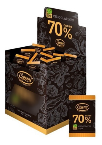 Chocolatines Copani  70 % cacao con sin agregado caja 50 g 50 u pack x 50