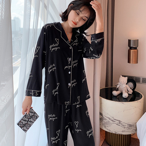 Conjunto De Pijama De Seda Helada De Verano De Manga Larga C