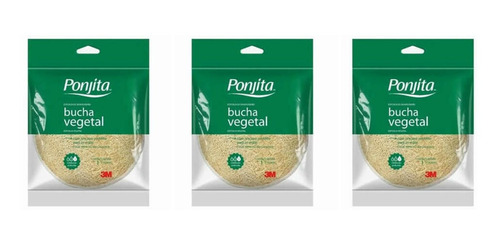 3m Ponjita Esponja P/ Banho Naturals Vegetal (kit C/03)