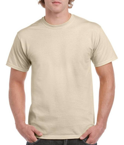 Polera Basica Recta Algodon Hombre Beige Manga Corta