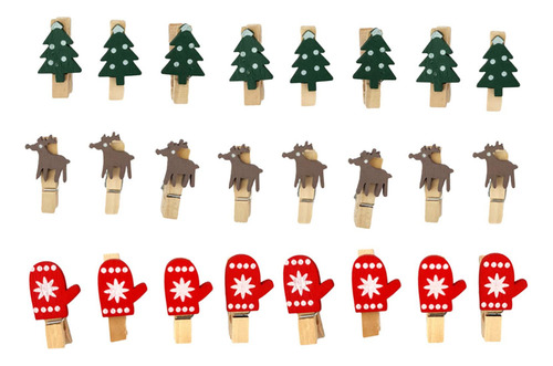 Ml 24x Clips De Madera Navideños, Soporte Para Fotos De