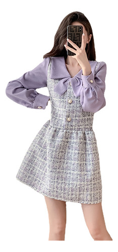 Minivestido Grueso De Tweed A Cuadros Para Mujer