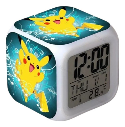 Reloj Pikachu Rayos Despertador Led Digital Luz Grafimax