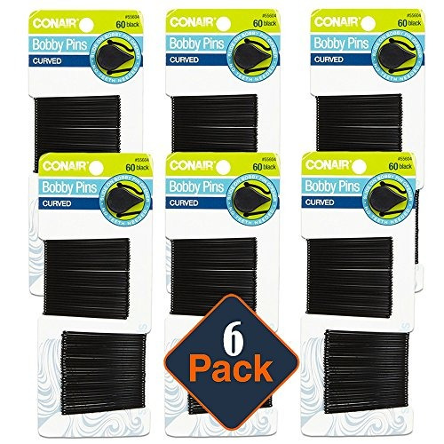 Conair Bobby Pins Curved Black 60 Pins Paquete De 6