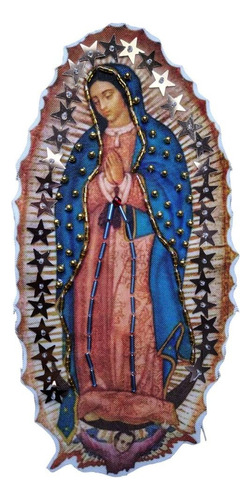 Parche Aplique Virgen Guadalupe Bordada Mostacilla Canutillo Celeste Estampado