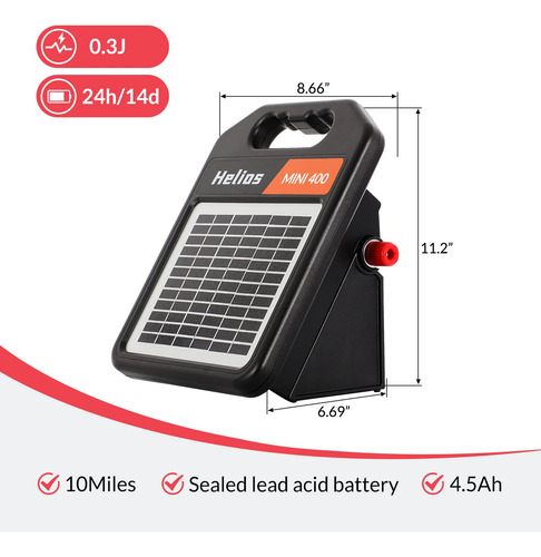 Cargador Eléctrico Solar Energizer Mini400 0.3j Cerca 32 Km Color