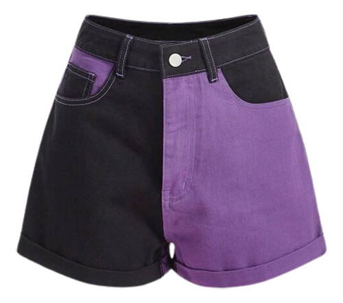 Short De Mezclilla, Bicolor Morado Con Negro, Tallas M Y L