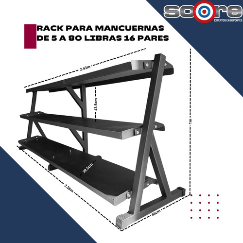 Porta Mancuernas 3 Niveles 16 Pares 5-80 Libras Gym Wod Pro