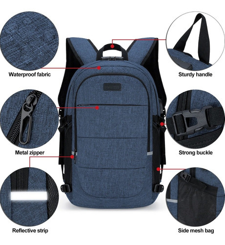 Mochila Antirrobo Para Laptop De Hasta 15.6 In Color Azul Diseño De La Tela Nylon Doxungoo 6002
