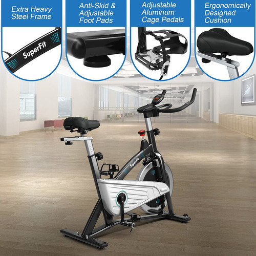 Bicicleta Estática Magnética Para Indoor Con Asiento Ajustab Blanco