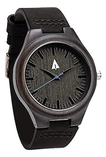 Treehut Reloj De Madera De Ébano Negro Con Segundero Azul Pa