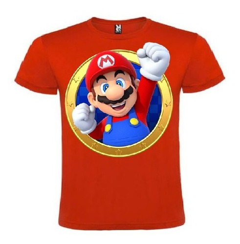 Polera Color Algodón 100% Niños Mario Bros Puño