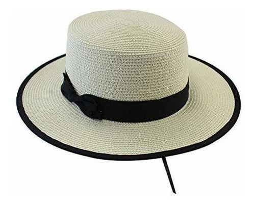 Fedoras De Paja Planas Para Mujer Upf50 + Sombrero De Barco 