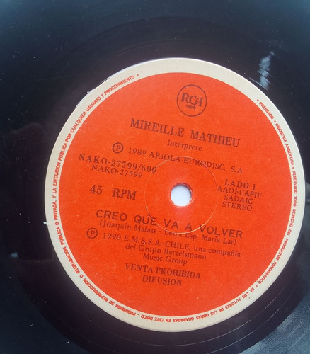 Vinilo Single Mireille Mathieu Creo Que Va A Volver