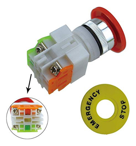 2pcs 22mm Mounting Hole Latching Emergency Stop Push Bu...