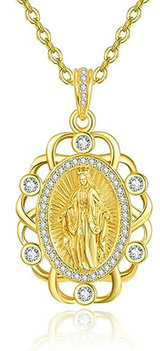 Virgen María/san Judas Collar 24k Oro Lleno Collar Plata Est