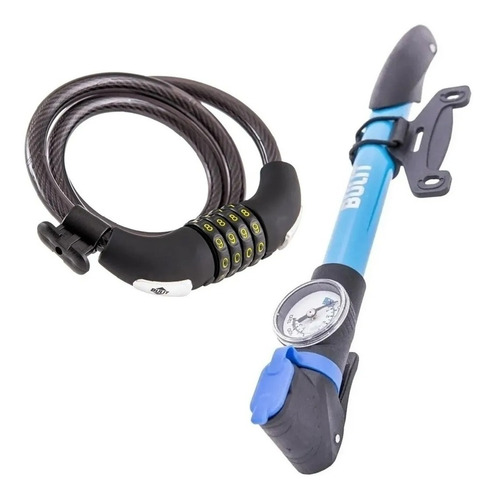 Combo Inflador + Cable Acero Candado Combinacion Bulit