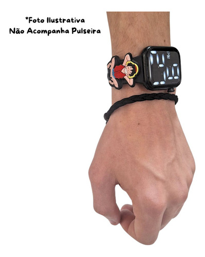 Relógio Digital Infantil One Piece Monkey Luffy Resistente Correia Preto Bisel Preto Fundo Preto