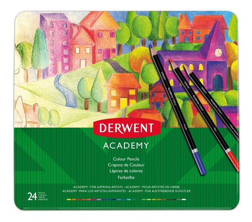 Conjunto Derwent Premier Academy de 24 lápis de cor e caixa de metal