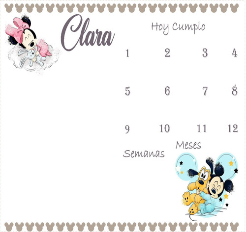 Lona Manta Crecimiento Bebe Semana Mes Y Año Pluto Mickey