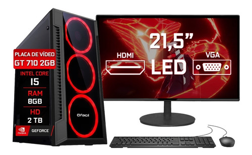 Imagem 1 de 5 de Pc Gamer Barato Completo Intel I5 8gb Hd 2tb Monitor 21