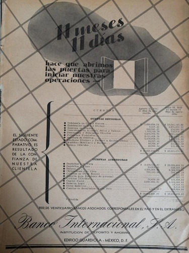 Cartel Publicitario Retro. Banco Internacional 1942 /157