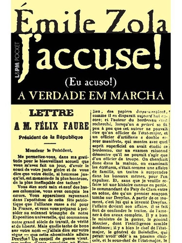 J'accuse...! A Verdade Em Marcha: Jaccuse...! A Verdade Em Marcha, De Zola, Émile. Editora L±, Capa Mole Em Português