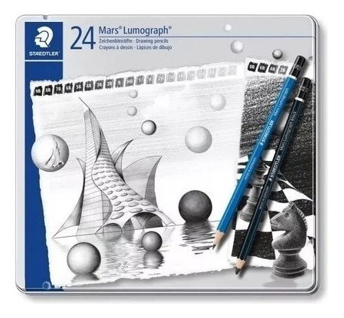 Lapiz Lumograph Staedtler Estuche De Metal Con 24 Pzas. Trazo Negro