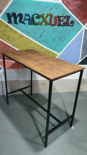 Mesa Barra Hierro Y Madera Desayunador 130x70x105 Industrial