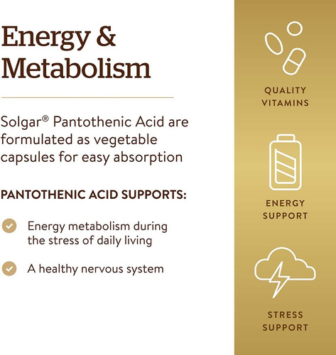 Vitamina B5 Acido Pantoténico 550 Mg Solgar 100 Capsulas