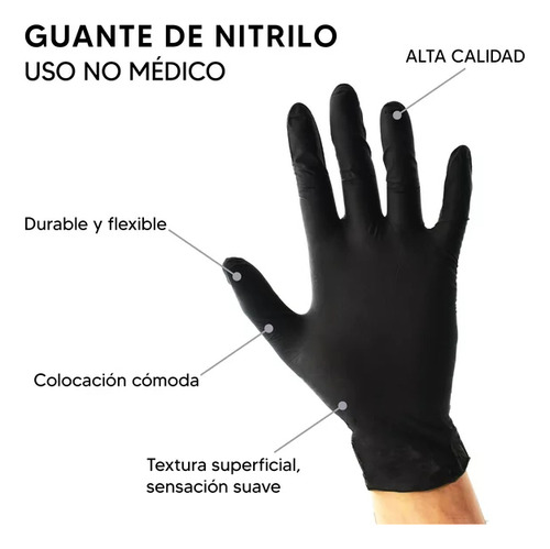 Guantes De Nitrilo Tresor Color Negro Talla M Caja X100 Unid