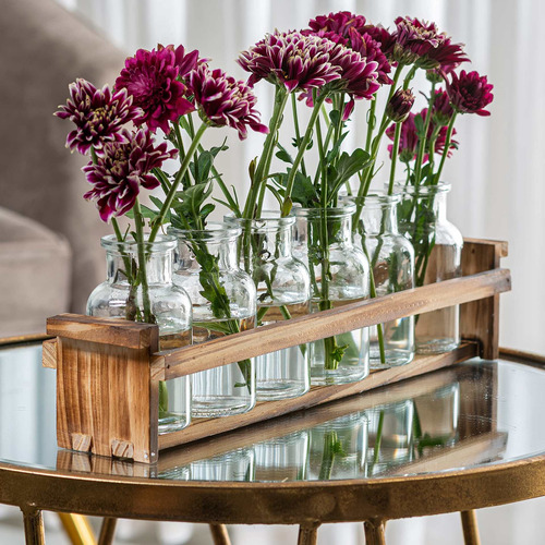 Hermoso Florero De Cristal Con Soporte Para Plantas De Mader