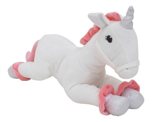 Unicórnio De Pelúcia Branco Grande Gigante Deitado - 80cm