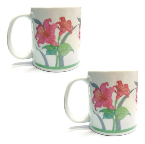 Set X 2 Tazas Jarrito Porcelana Floreadas Te Cafe Con Leche-