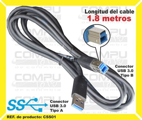 Cable Usb 3.0 Tipo A-b 1.8 Metros Ref: Css01 Computoys Sas