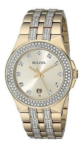 Reloj Bulova 98b174 Swarovski Crystal Gold Tone Para Hombre