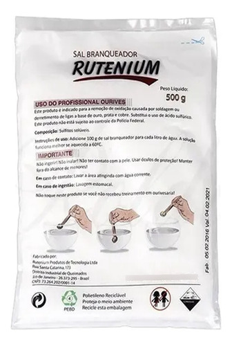 Sal Branqueador Anti Oxidante Rutenium 500g Ourives.