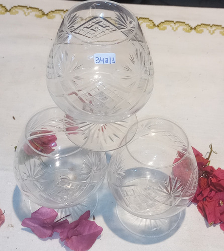 Antiguas Copas De Cognac Cristal Tallado Impecables 3u N343 Transparente (Usado)